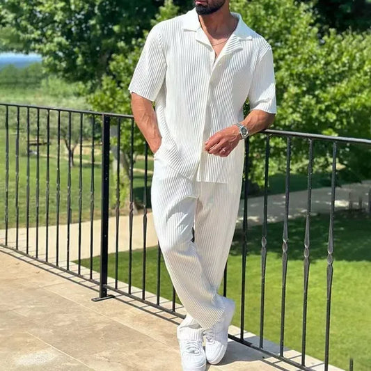 Men's Pleated Short Sleeve Set – Thomas - White