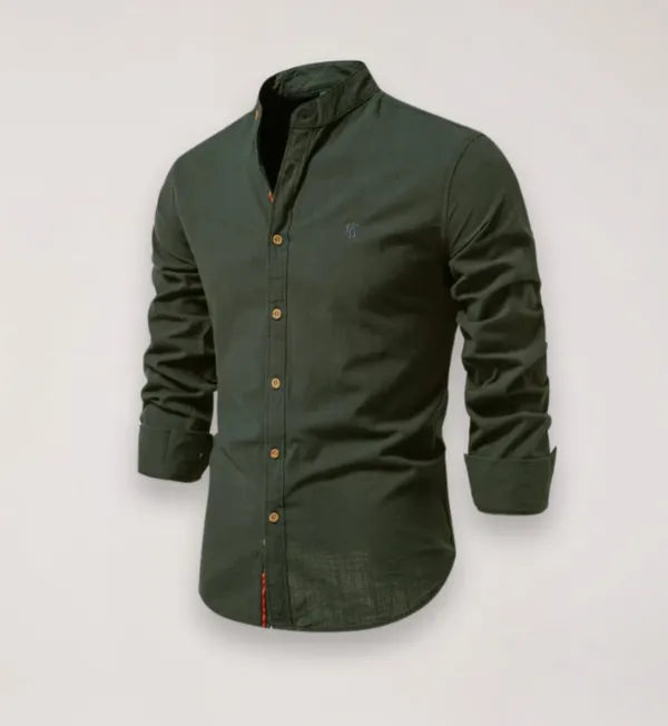 Men's Stand Collar Shirt – Tiago - Army Green 2