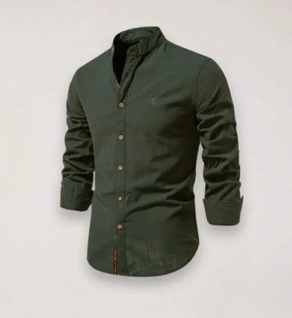Men's Stand Collar Shirt – Tiago - Army Green 2