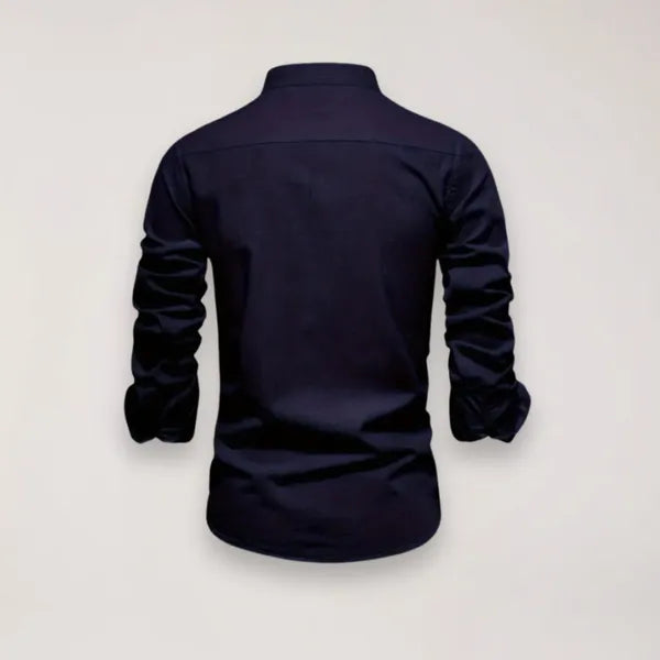 Men's Stand Collar Shirt – Tiago - Navy Blue 2