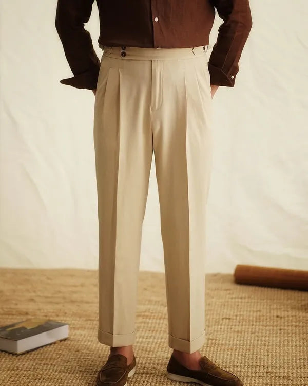 Men's High-Waisted Tailored Trousers – Toby - Beige