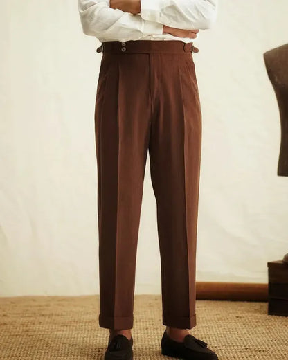 Men's High-Waisted Tailored Trousers – Toby - Brown