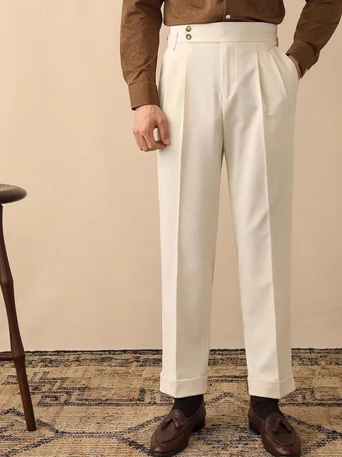 Men's High-Waisted Tailored Trousers – Toby - Cream