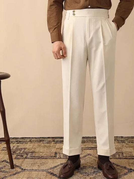 Men's High-Waisted Tailored Trousers – Toby - Cream