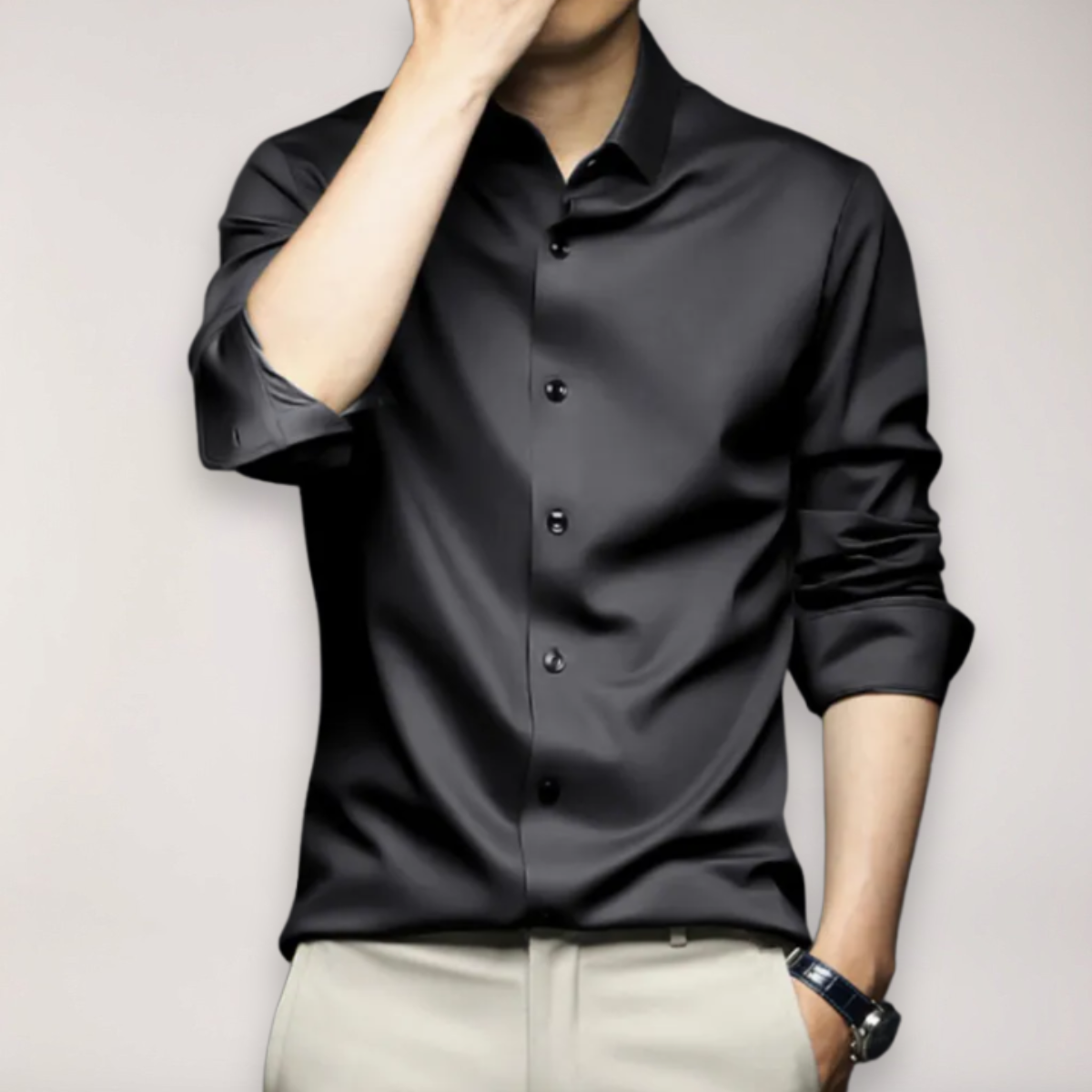 Men's Casual Long Sleeve Dress Shirt – Tomasz - Black