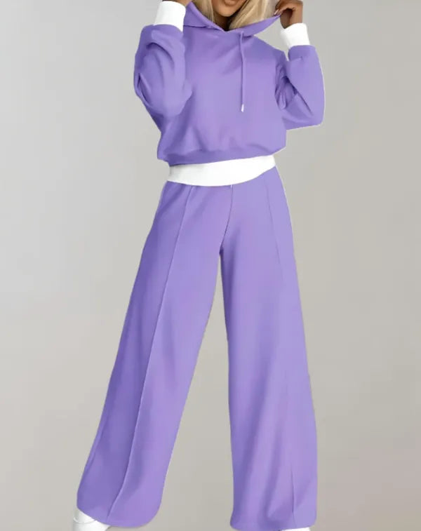 Grace Wide Leg Pants Two Piece Set in lilac purple, hoodie and pants front view