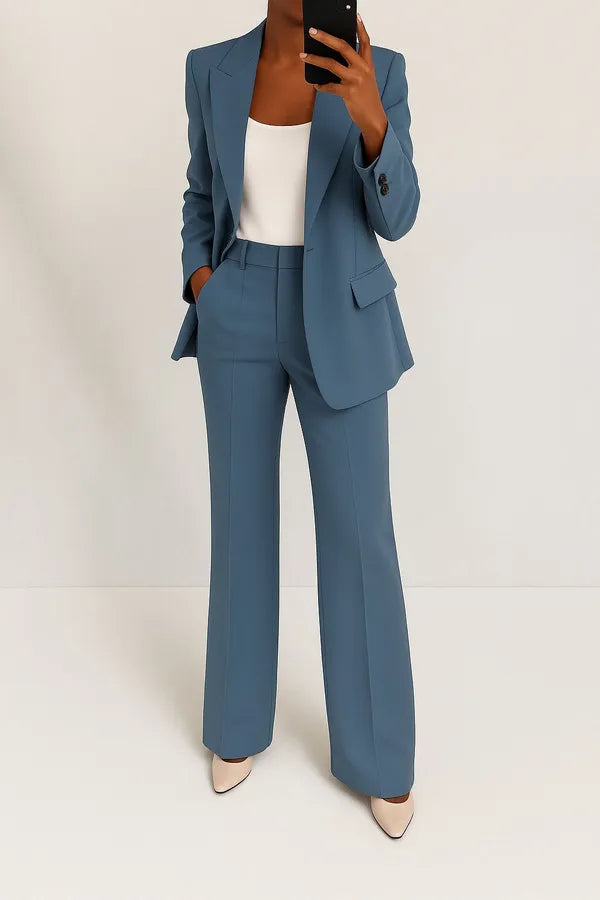 Phoebe Two Piece Blazer and Trouser Set in blue, full-length front view