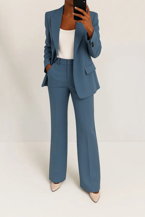 Phoebe Two Piece Blazer and Trouser Set in blue, full-length front view