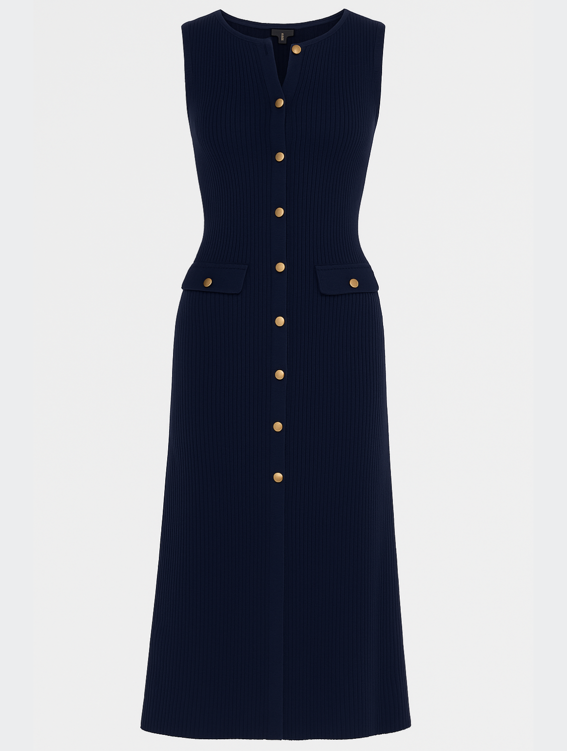 Hedda women's navy blue button front midi dress shown flat on a plain background