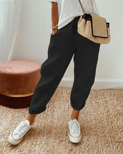Black Coastal Tapered Lounge Pants front view with elastic drawstring waistband