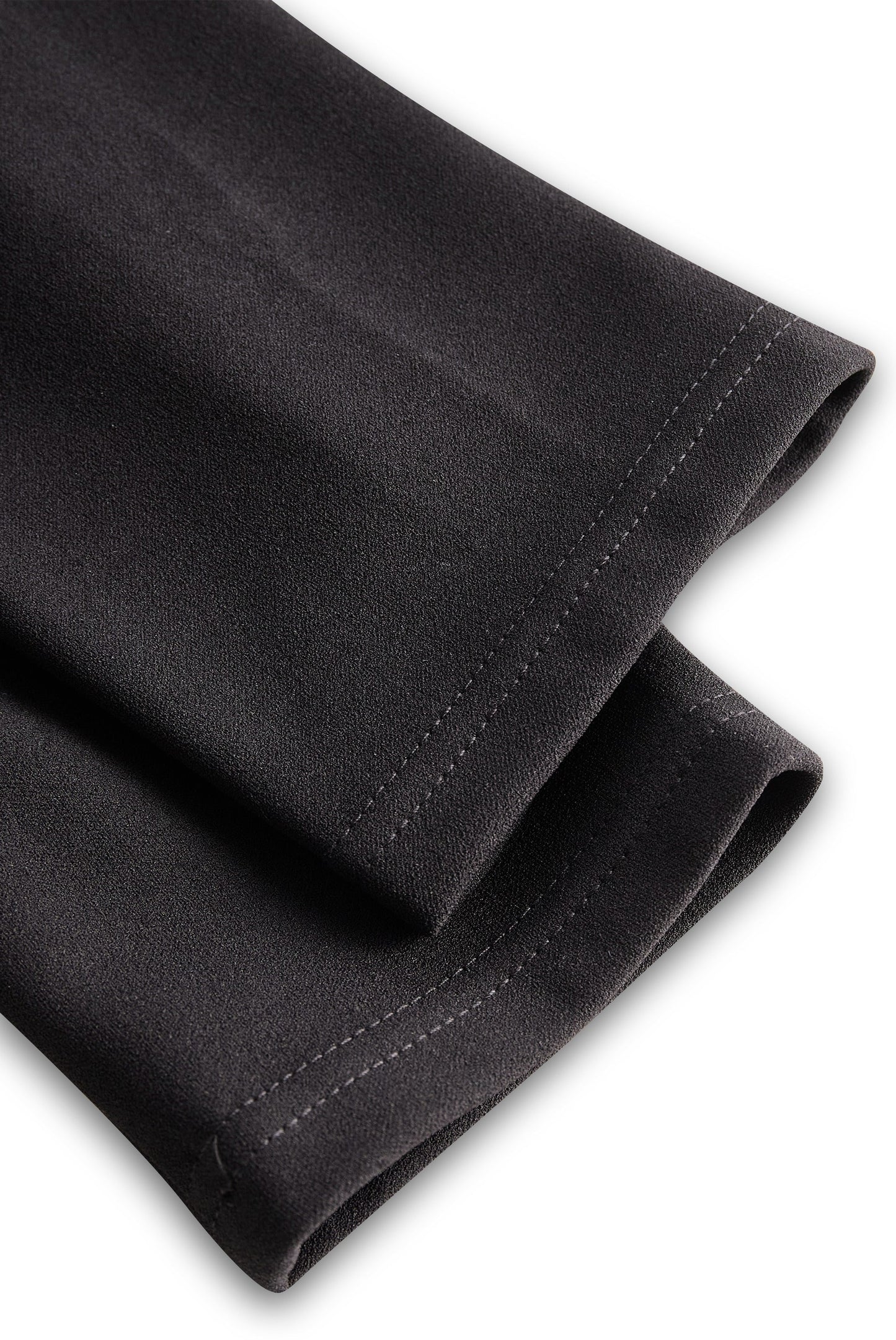 Close-up of the sleeve cuffs on the Camille women's black cocktail midi dress