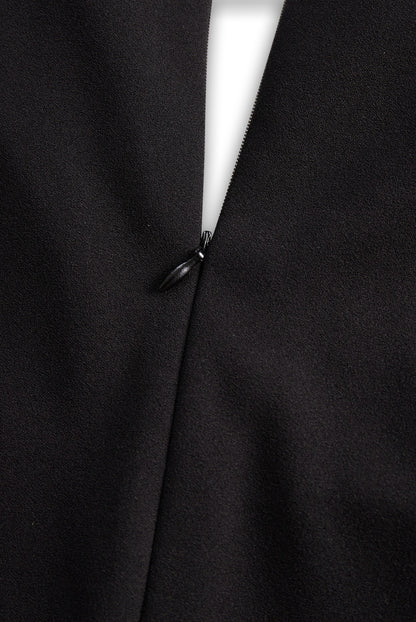 Back zip closure detail on the Camille women's black cocktail bodycon midi dress