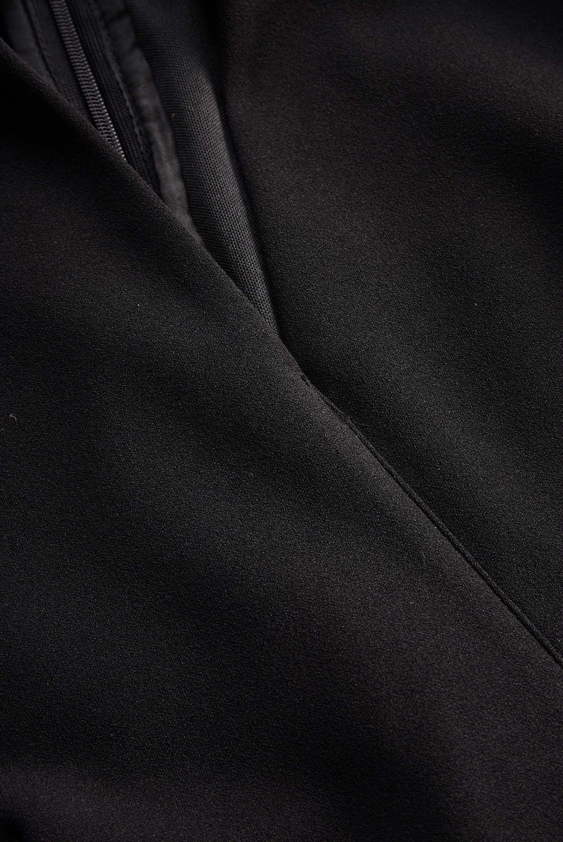 Wrap seam detail of the Camille women's black cocktail bodycon midi dress