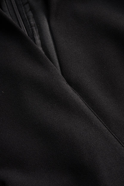 Wrap seam detail of the Camille women's black cocktail bodycon midi dress