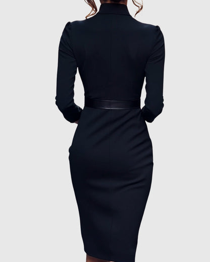 Back view of the Camille women's black cocktail bodycon midi dress