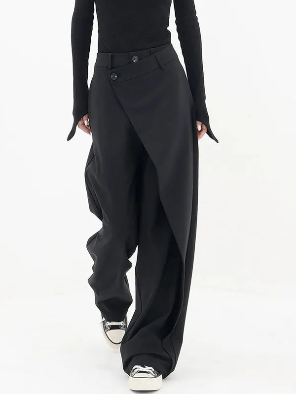 Black Cross-Front Drape Palazzo Pants three-quarter front view with wide leg