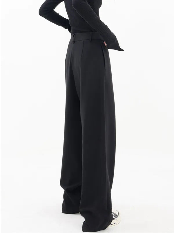 Black Cross-Front Drape Palazzo Pants back view showing straight wide leg fall