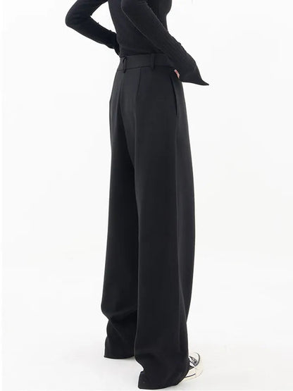 Black Cross-Front Drape Palazzo Pants back view showing straight wide leg fall