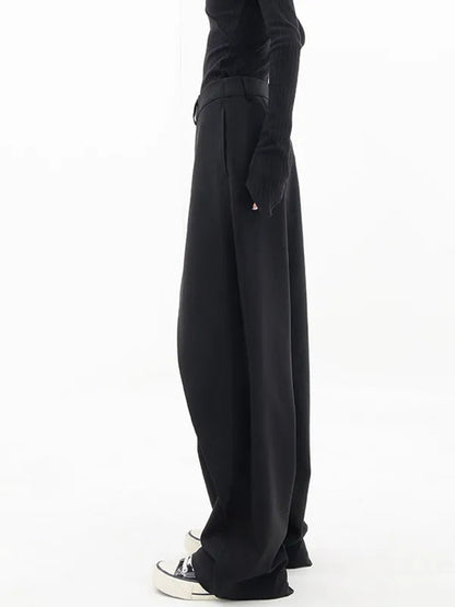 Black Cross-Front Drape Palazzo Pants side profile view with floor length hem