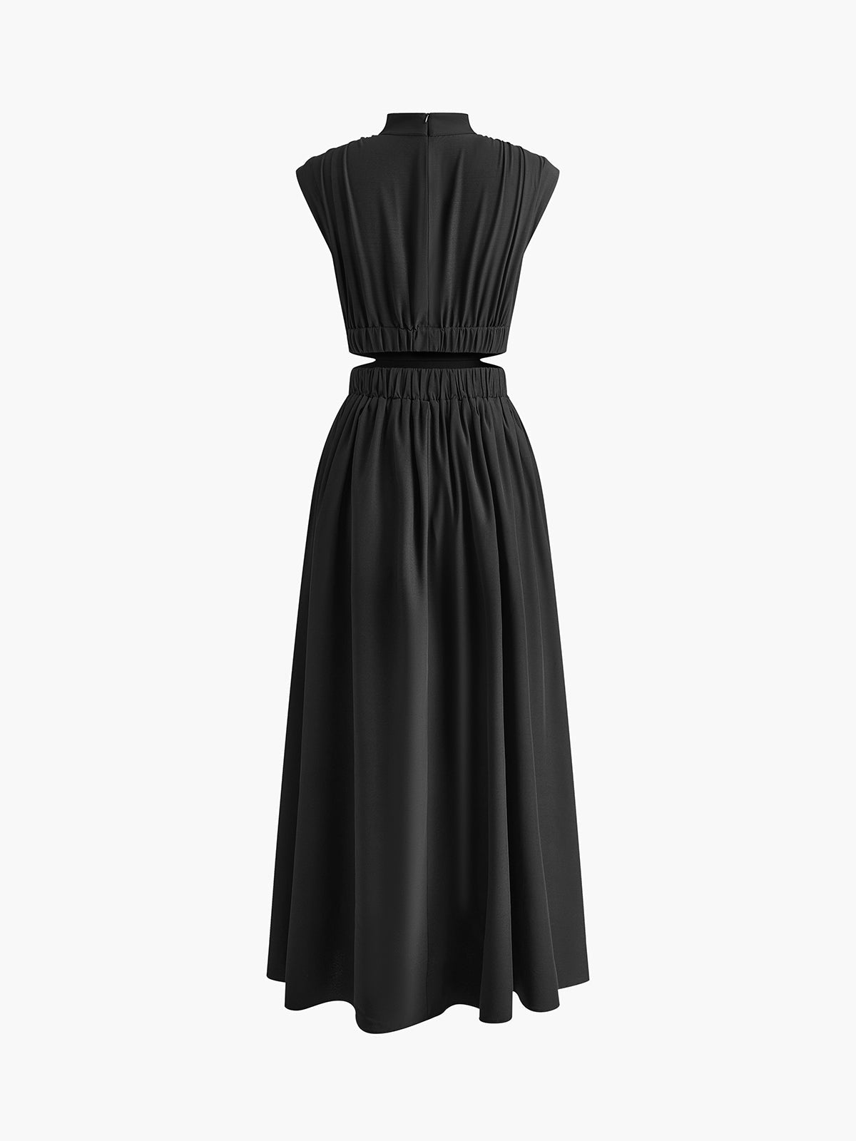 Women's Cut-Out Maxi Dress in Black, flat lay back product shot - Amely