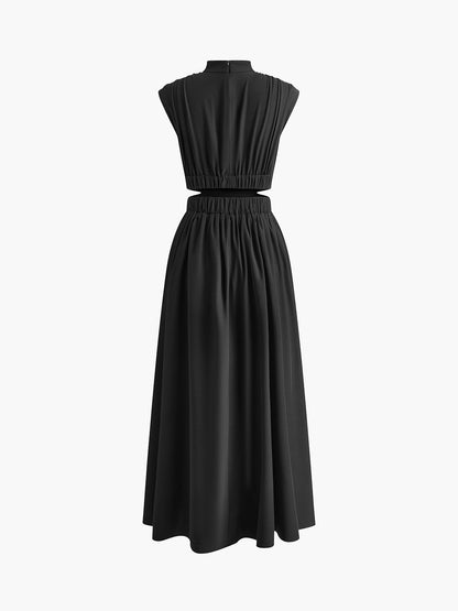 Women's Cut-Out Maxi Dress in Black, flat lay back product shot - Amely