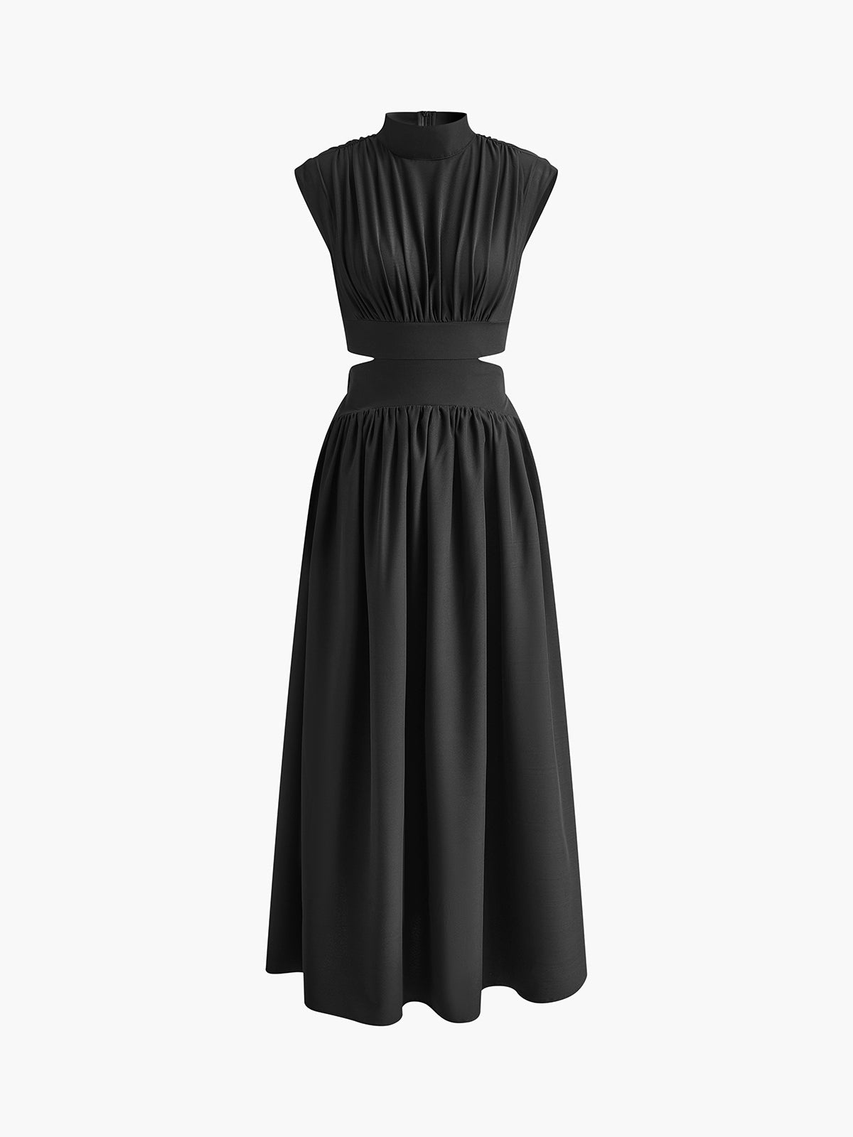 Women's Cut-Out Maxi Dress in Black, flat lay front product shot - Amely