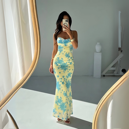 Women's Floral Maxi Sleeveless Dress in Floral print, mirror front view - Mette