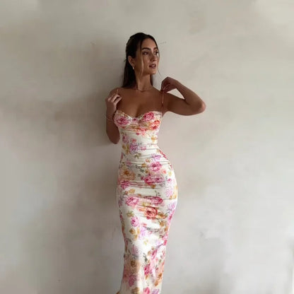 Women's Floral Sleeveless Maxi Dress in Floral print, front view on model - Faela