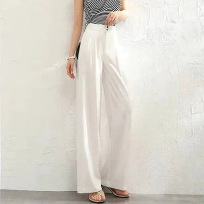 Gabrielle Women's High-Rise Drape Trousers in white, front view on model