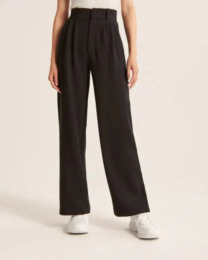 Maelle Women's High-Rise Wide Leg Casual Pants in black, cropped front view on model
