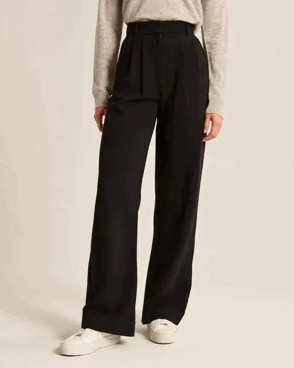 Maelle Women's High-Rise Wide Leg Casual Pants in black styled with gray sweater