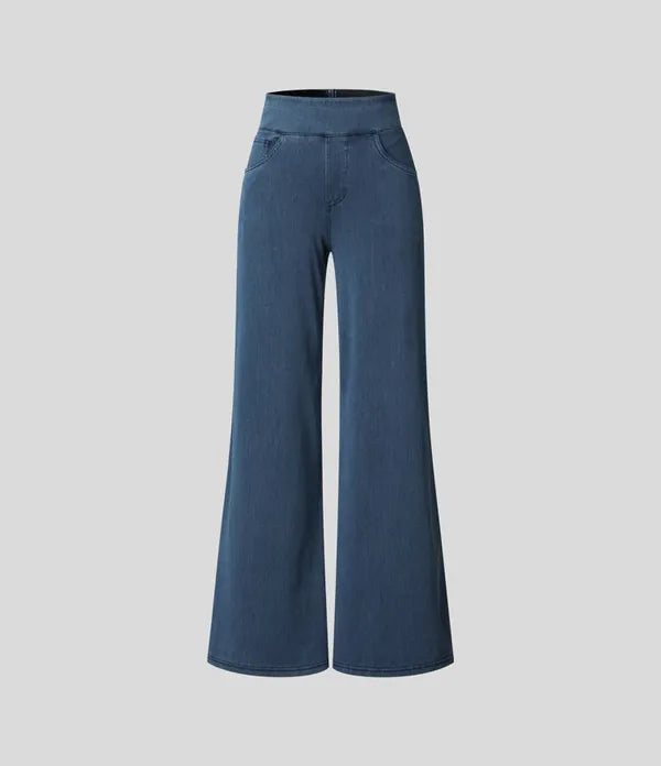 Gineva Women's High-Rise Flare Denim Pants in dark blue, invisible mannequin product shot