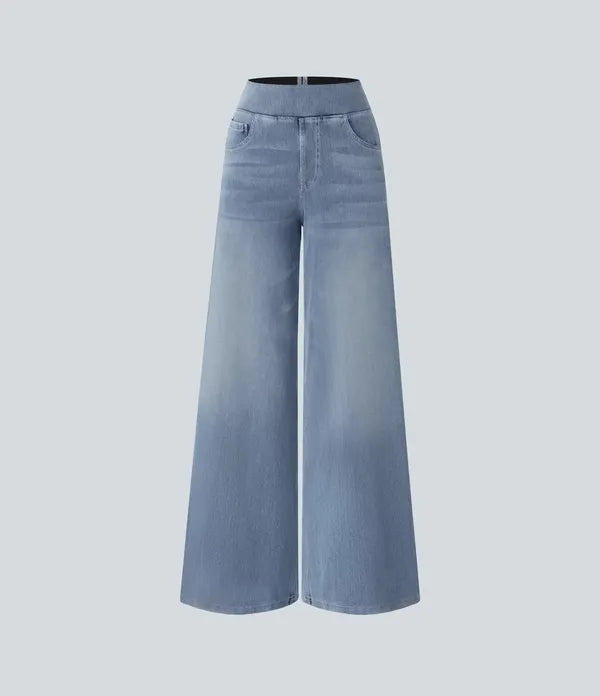 Gineva Women's High-Rise Flare Denim Pants in light blue, invisible mannequin product shot