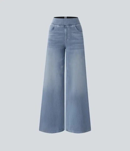 Gineva Women's High-Rise Flare Denim Pants in light blue, invisible mannequin product shot