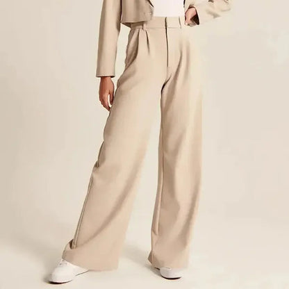 Alessia Women's High-Waist Pleated Wide-Leg Pants in beige, front view on model