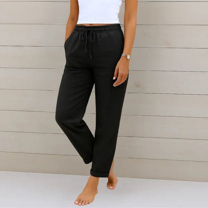 Black Cotton-Linen Daily Lounge Pants front view with relaxed leg and side pockets