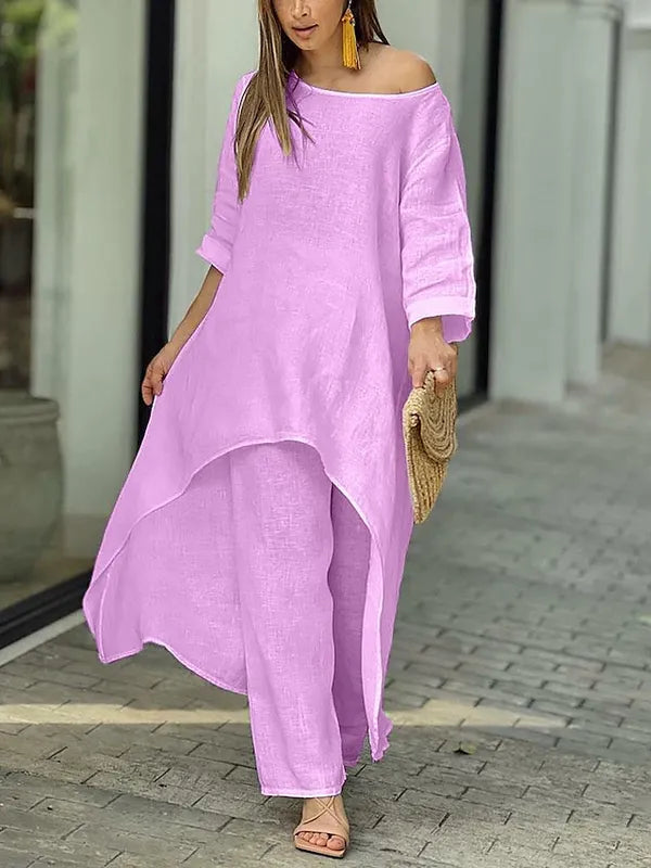 Cecyliana women's long sleeve wide leg two-piece set in lilac purple, front