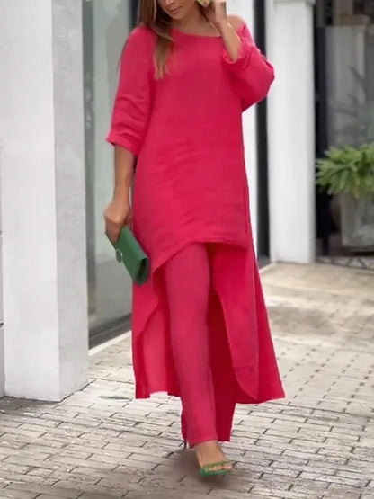 Cecyliana women's long sleeve wide leg two-piece set in red, front view