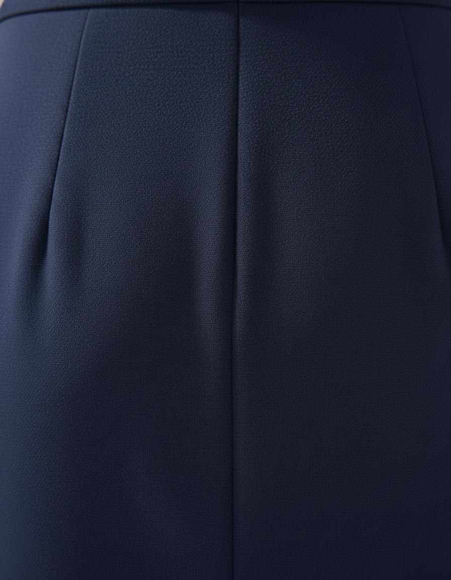 Navy Blue Women's Midi Dress - Liane, close-up of the crepe fabric and back seam detail