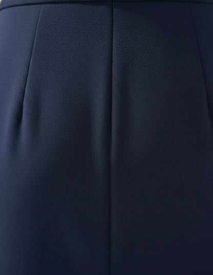 Navy Blue Women's Midi Dress - Liane, close-up of the crepe fabric and back seam detail