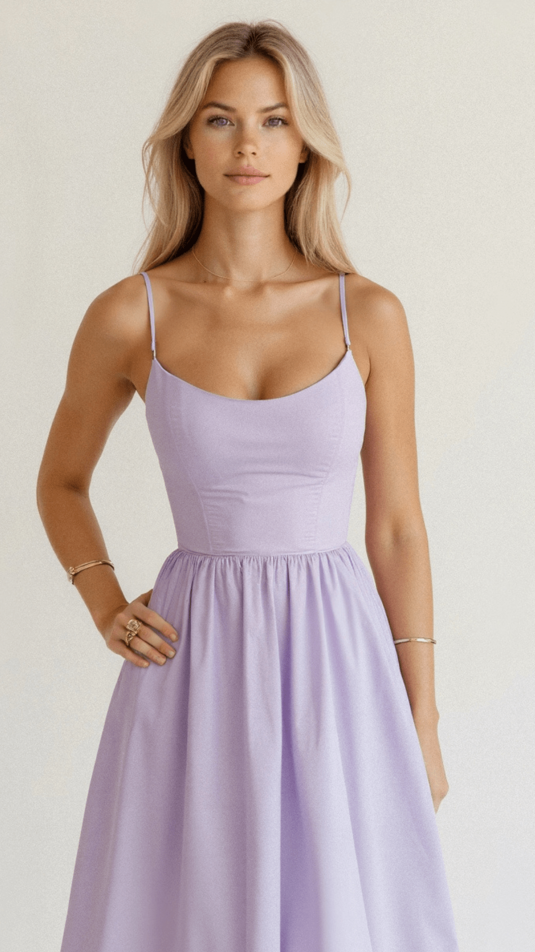 Purple lilac Women's Midi Dress - Shanea, close-up of the scoop bodice and shoulder straps