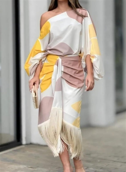 Yellow Women's One Shoulder Midi Dress - Mariska, close front view of the off shoulder bodice
