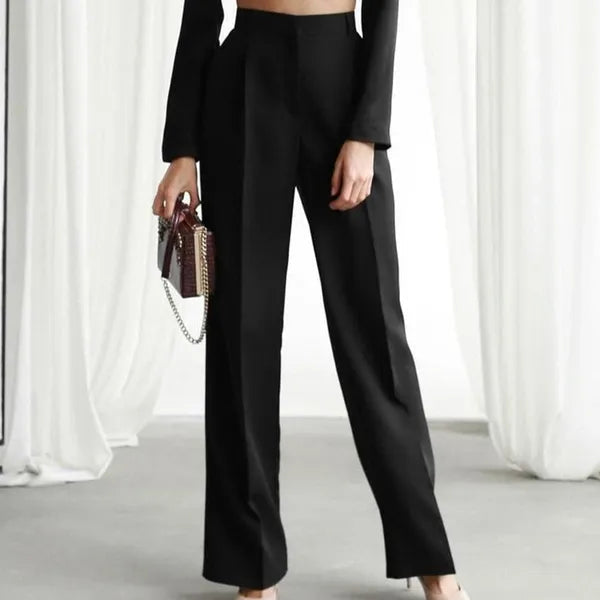 Valerial Women's Pleated Palazzo Pants in black, front view on model