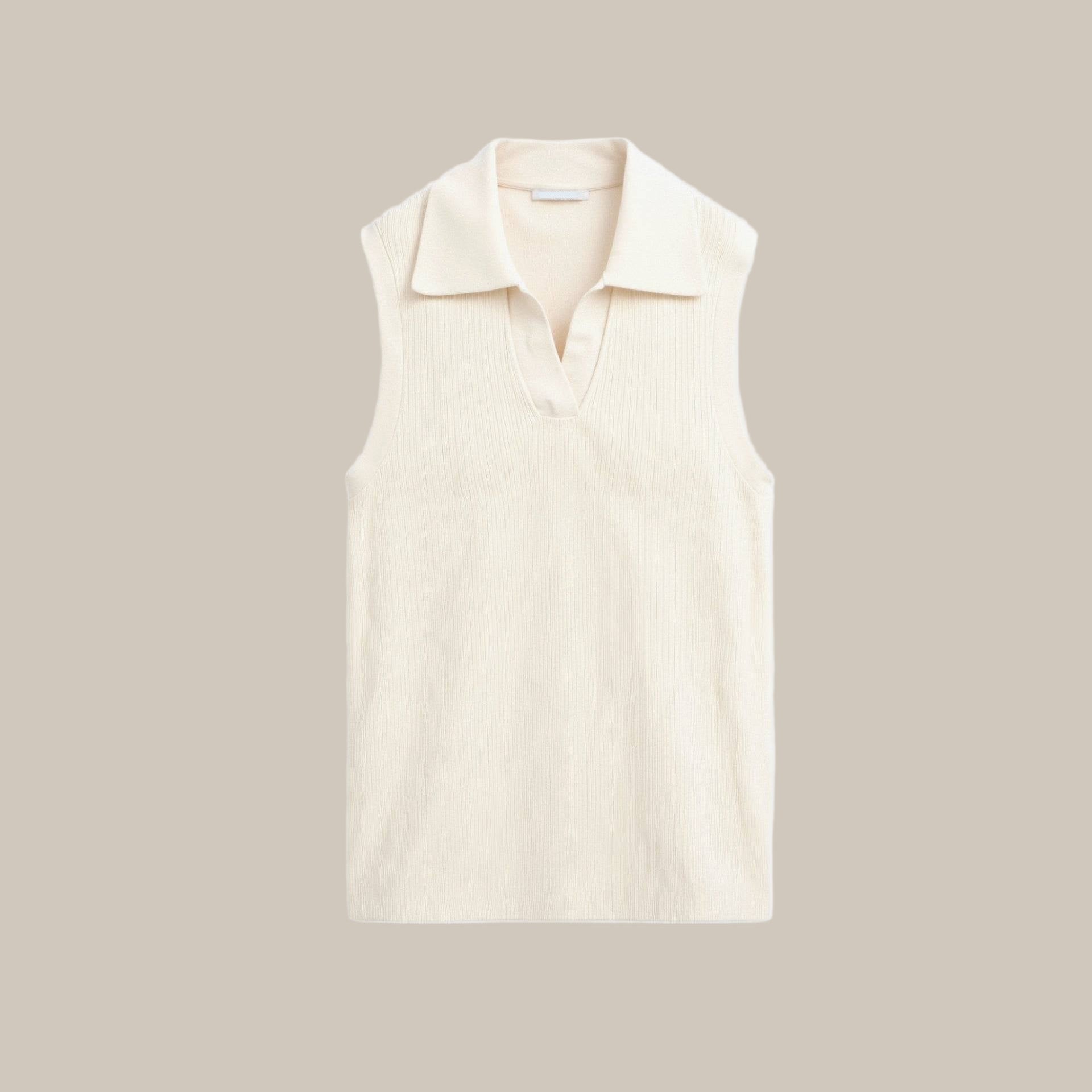 Noemie Women's Sleeveless Knit Top in ivory white, flat lay product shot