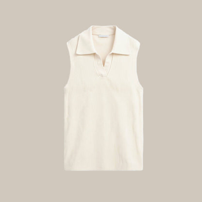 Noemie Women's Sleeveless Knit Top in ivory white, flat lay product shot