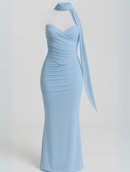 Light blue Anya strapless choker maxi dress shown on an invisible mannequin form