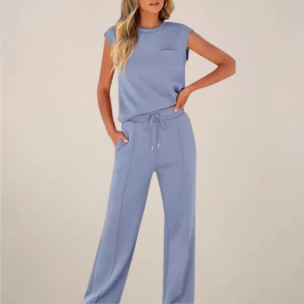 Eliska women's summer co-ord set in light periwinkle purple, front view
