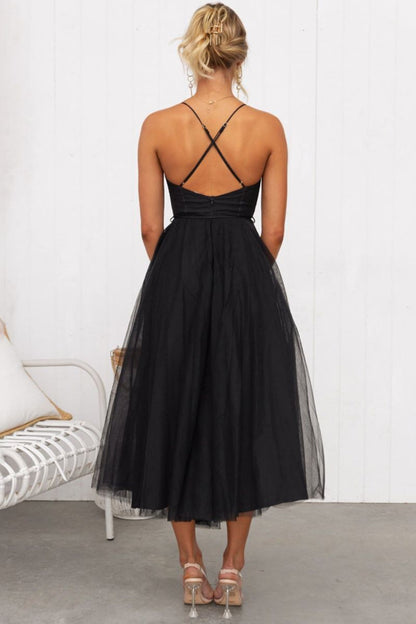 Women's Tulle Midi Dress – Lana in Black, back view on model