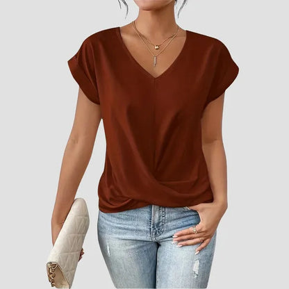 Red Sancia women's twist front short sleeve blouse with dolman cap sleeves
