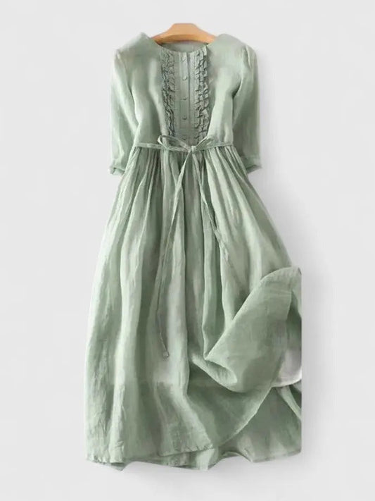 Women's Wedding Guest Satin Floral Midi Dress – Octavia in Green, flat lay product photo, no model
